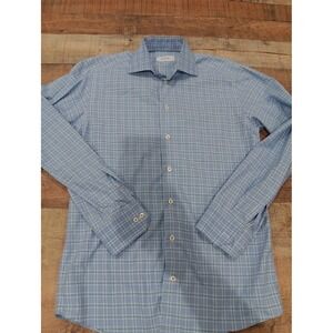 Men's Eton Plaid Blue Long Sleeve Button Up Sz 39 15 1/2 (2954)